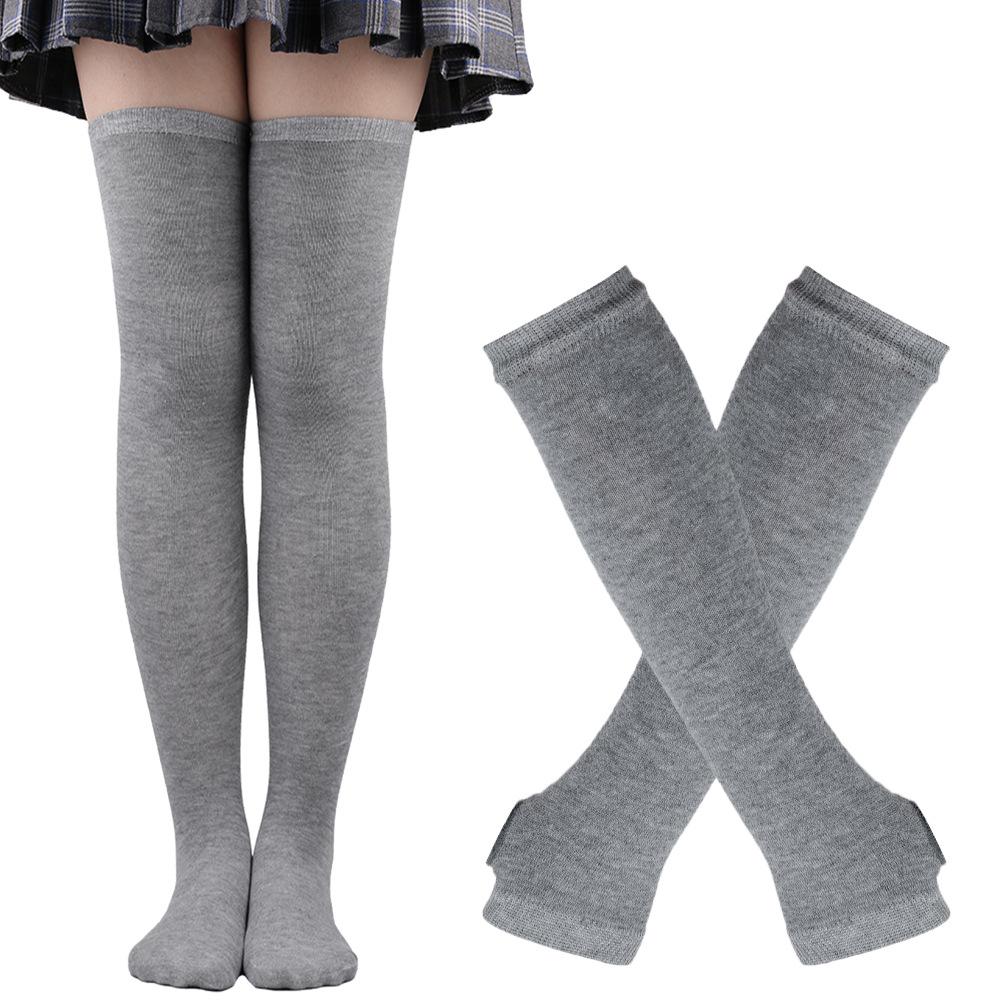 1 Set Dames Meisjes Over de Knie Lange Gestreepte Dijhoge Katoenen Sokken Armwarmers Handschoenen Zoet Schattig Grote Maat Overknee Sokken