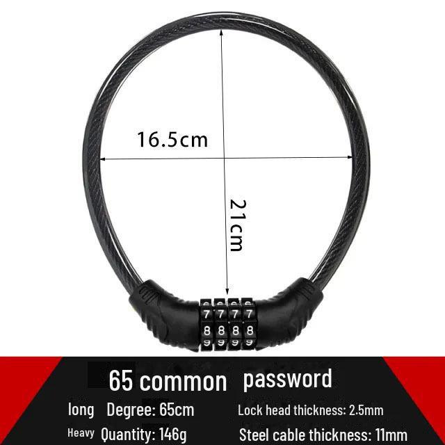 Universal Bike Lock: Anti-Theft Password Lock for Mountain Bikes & E-Bikes, Leather Ring, Portable Thick Cable Lock, Durable & Secure.