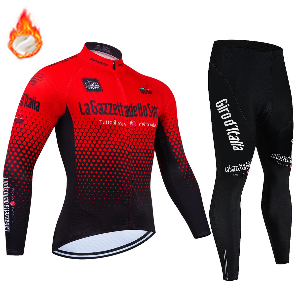 

Men s Winter Thermal Fleece Cycling Jersey Sets Long Sleeve Bicycle Clothing Bike Wear Tour De Italy 2025 Cycling Suit 4XL