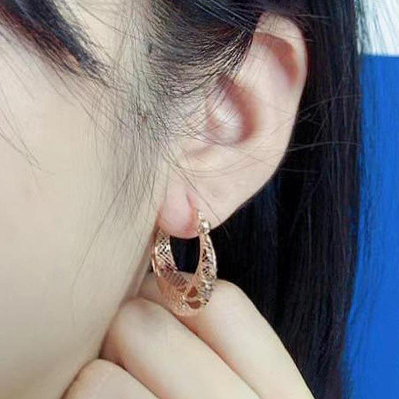 Exquisite Russian 585 Purple Gold Personalized Hollow Earrings Rose Gold Plated Fashion Pattern Bead Earrings For Girlfriend