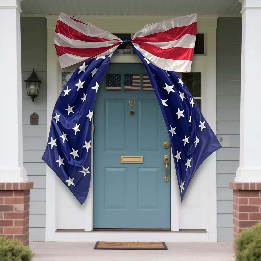 Dzień Niepodległości Amerykańskie Ozdoby z Dużą Kokardą, Układ Dekoracji na Przyjęcie Świąteczne, Flaga w Gwiazdy i Pasy, Wisząca na Drzwi, Dekoracje Okienne