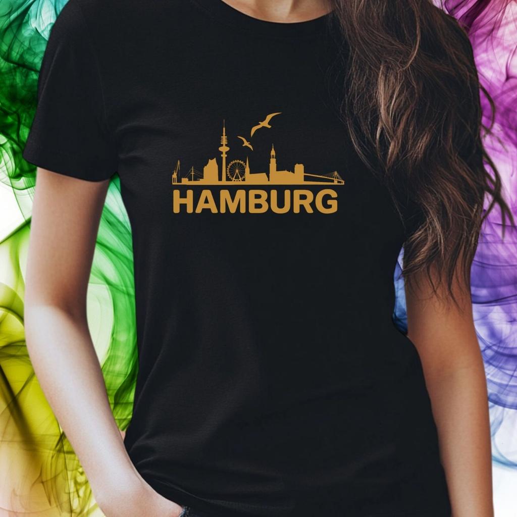 T-Shirt Frauen Hamburg Skyline Motiv Baumwolle Größe S bis 3XLWird in neuem Fenster oder Tab geöffnet