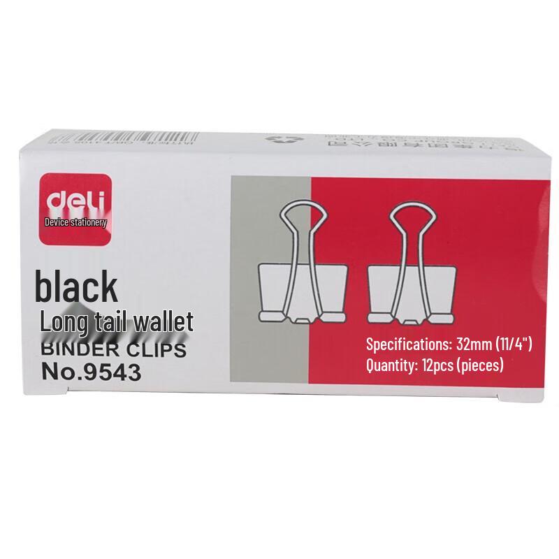 Deli 32mm Black Binder Clips, 12 Boxes (12-Count Each)