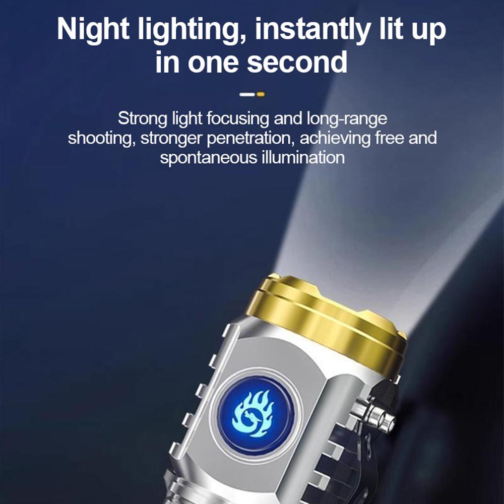 LED Mini Flashlight Type-C Rechargeable Waterproof 3rd Gear Adjustable Brightness Strong Lright Self Defense Flashlight Powerful
