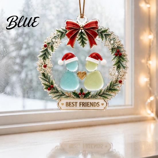 Durable Acrylic Holiday Pendant Best Friends Christmas Wreath Pendant, Hanging Ornament, Festive Atmosphere Party Decor Decorative Piece for