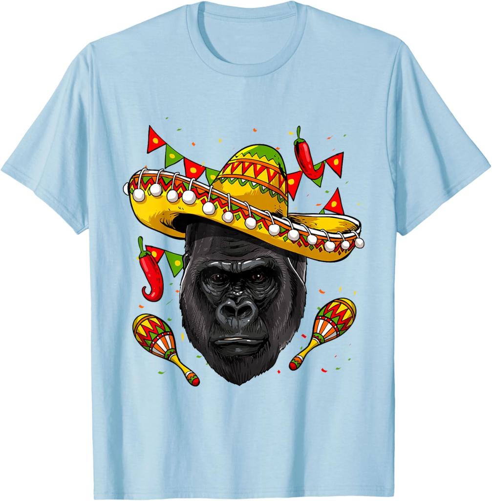 Gorilla Sombrero Fiesta Print Cotton Graphic Tee Cinco De Mayo T-Shirt for Men