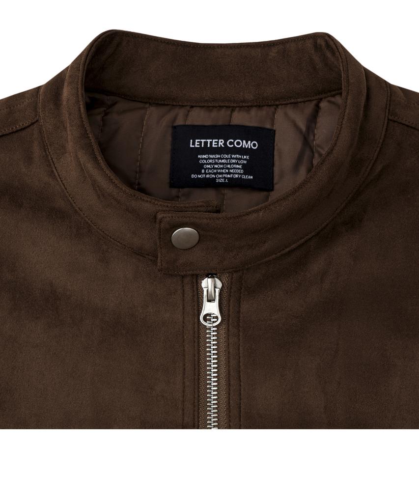 Lettercomo Racer Suede Blouson Jacket Dark Brown
