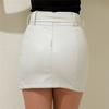 Women's Fashion High Waist Bandage Bowknot Zipper Skirt Casual Sexy Slim Leather Skirt