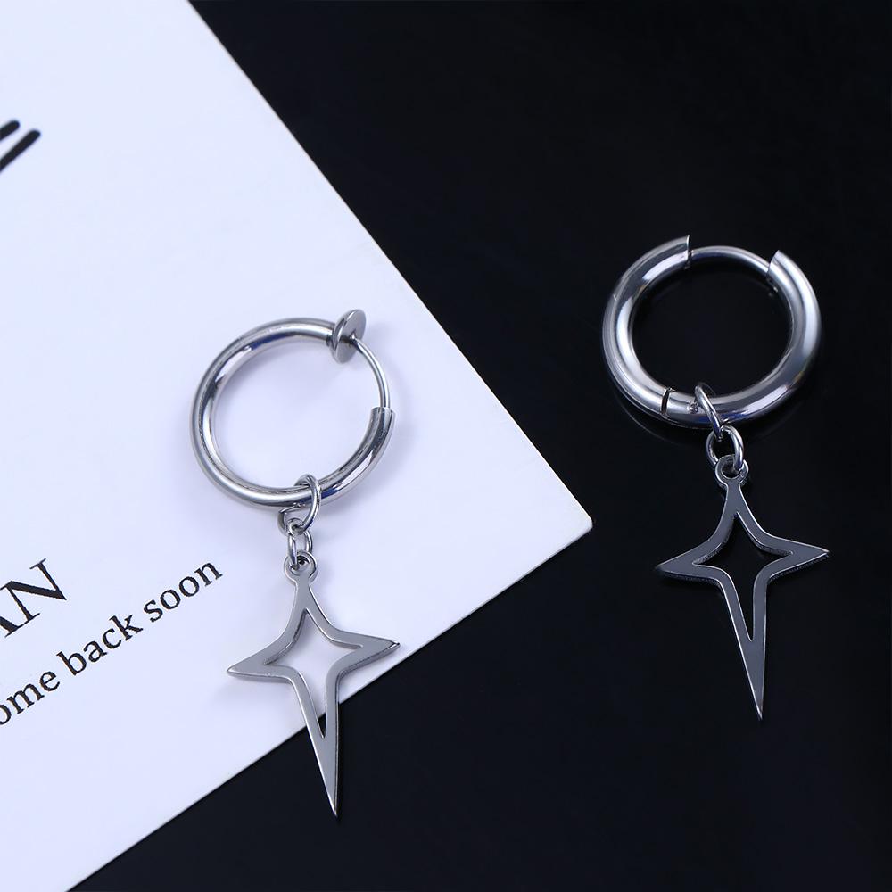 Stainless Steel Korean Style Ear Cuff Cross Star Dangle Earring Clip Earring Men Hoop Earring