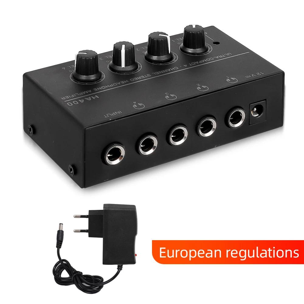Mini Stereo Headphone Amplifier 4 Channels HA400 Ultra-Compact Audio Amplifier Power Adapter EU Plug 6.5MM to 3.5MM Converter