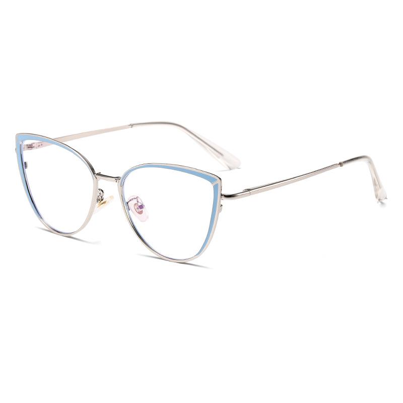 6221 Fashion Cat'S Eye Metal Spring Leg Flat Glasses 2025 New Personalized Anti-Blue Light Plain And Thin Glasses