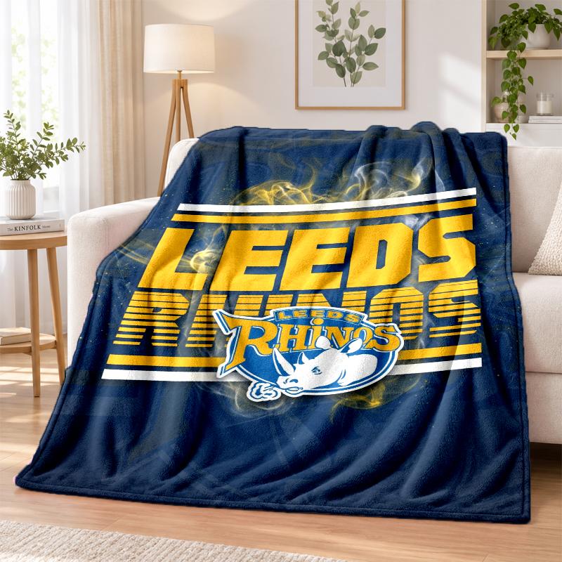 Leeds Rhinos Bedruckte Flanelldecke Warmer Komfort Tagesdecke für Innenbereich Heimdekoration