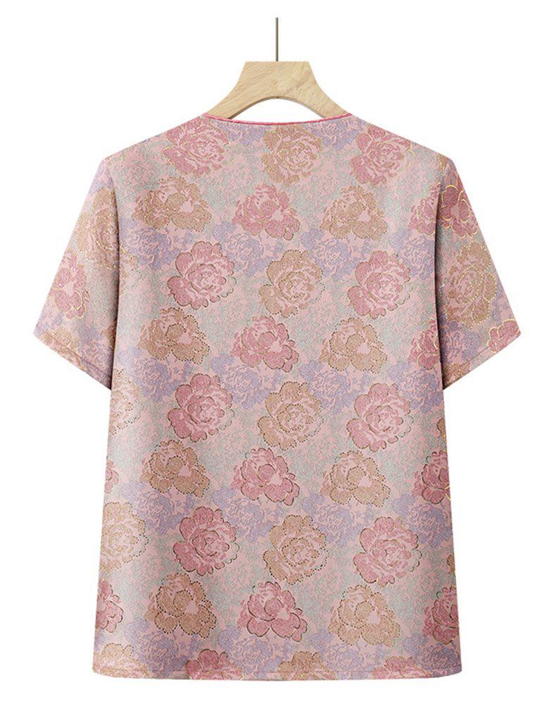 Mom's Chinese Style Summer Top Set: Short-Sleeved Shirt & Two-Piece Outfit for Middle-Aged and Elderly Women