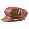 Women Vintage Faux Leather Solid Color Outdoor Beret Painter Flat Hat Peaked