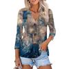 Women's Fashion Casual Print Button-down Shirt 3/4 Long Sleeve Tops