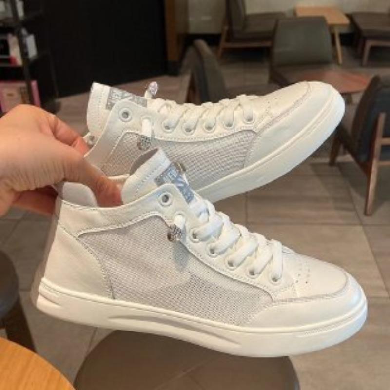 

Мода 2025 Новая женская обувь Шнуровка Женские вулканизированные туфли Модная сетка Уличная Нескользящая Повседневная Дышащая Высокий верх Плоская обувь 40