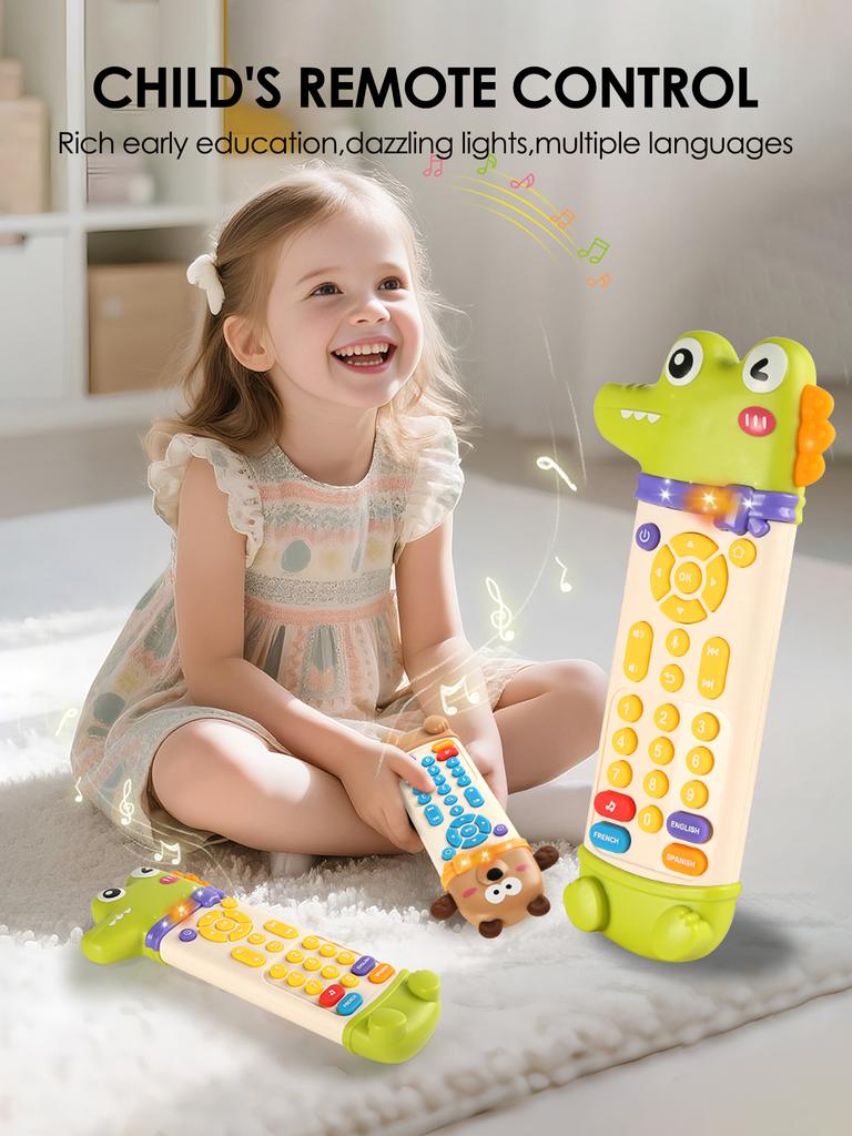Kids English Learning TV Remote Control Toy with Music Early Education Role-play Simulation for Baby Development