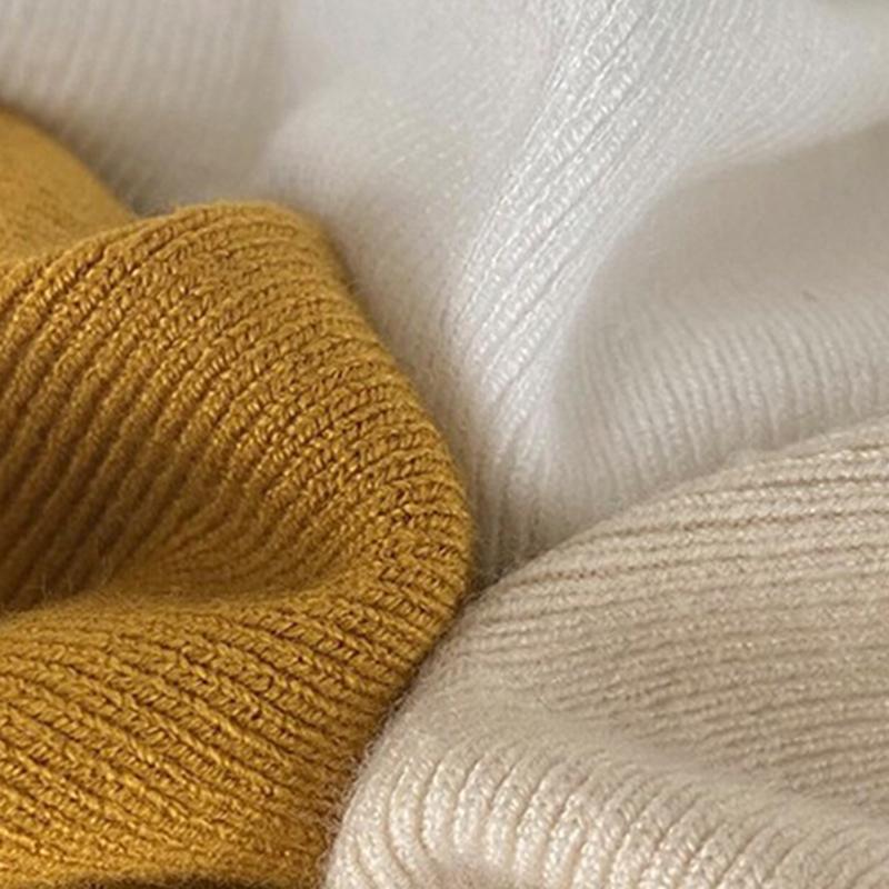 Ladies Autumn Winter Long Sleeve Ruffles Stand Collar Slim Fit Basic Solid Color Pullover Knitted T Shirt Top for Layering