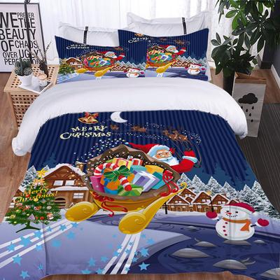 Weihnachtsmann Elch 3-teilige Bettwäsche, Bettbezug, Einzelbett, Doppelbett, Schlafzimmerdekoration Weihnachtsgeschenk, leicht, Bequemes 3D,3-teiliges Set