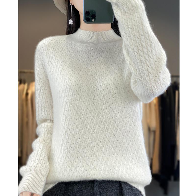 

Кардиган с полувысоким воротником и ажурным узором для женского осенне-зимнего сезона, новая модная и универсальная кашемировая вязаная базовая рубашка, приятный к коже и теплый свитер L