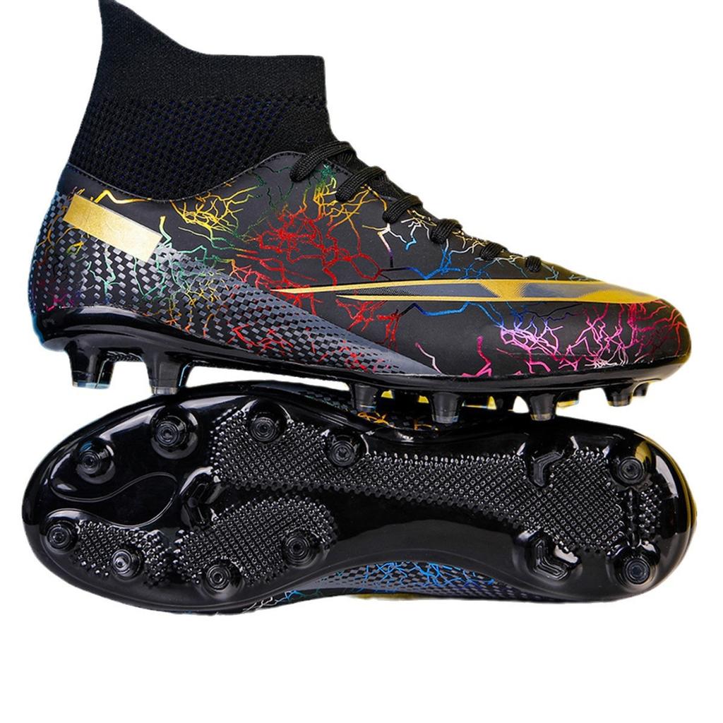 Football Shoes High-top Tf Broken Nails Artificial Turf Leather Feet Boys and Girls AG Long Nails Competition Student Training Shoes