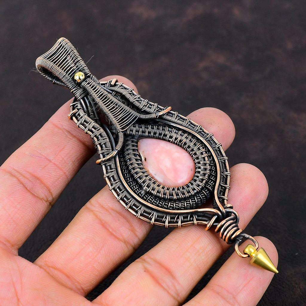Pink Opal Pendant Copper Wire Wrapped Pendant Pink Opal Jewelry Natural Gemstone Pendant Handmade Pendant Dainty Copper Jewelry Gift For Her