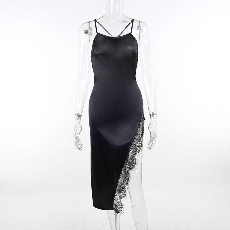 

Европейская и американская женская одежда Инс Сексуальный ветер Слинг Кружево Разрез Открытая спина Сексуальный Темперамент Элегантность Вечеринка Платье для вечеринки Black L