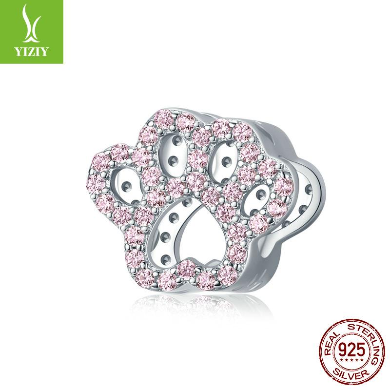S925 Sterling Silver Cute Pet Paw Print Beads Collection Picture, Trendy Fashion Animal Diy Jewelry Accessories