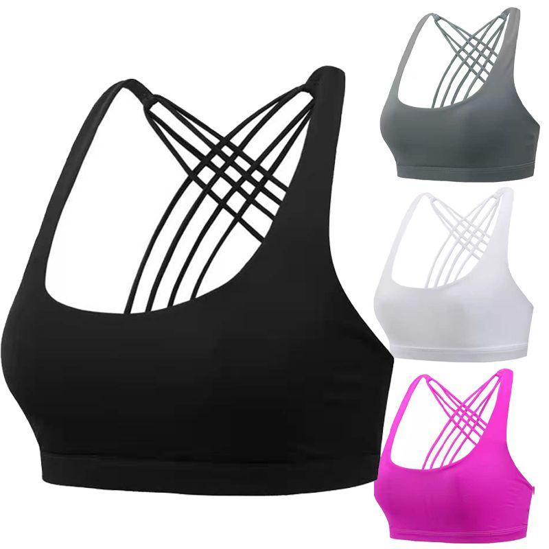 Damen Komfortabel Gepolsterter Sport-BH-Westen mit Kreuzrücken für Fitnessstudio, Fitness und Yoga