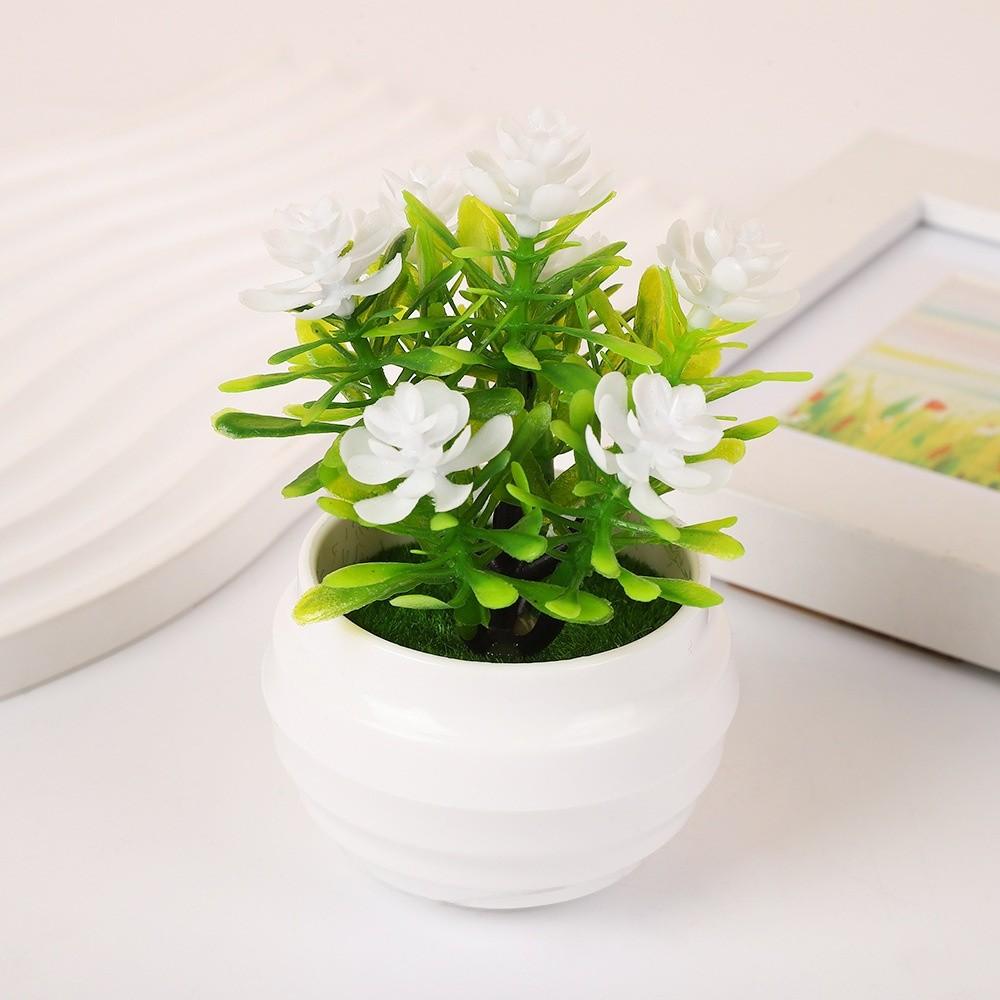 New 7 Flowers Artificial Potted Plant with White Pot Small Simulated Tree Multi-Bloom Plastic Fake Flower Bonsai Home Decor