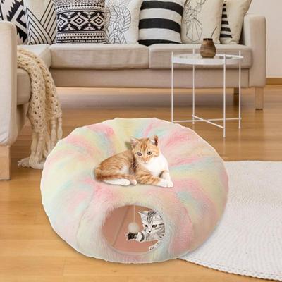 Foldable Cat Caves Donut Cat Cave Plush Tunnel Cat Beds Soft Washable Cat Couch Warm Detachable Pet Supplies For Kitten & Large