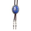 Western Vintage Braided Rope Bolo Tie with Oval Shape Stone Pendant Adjustable Cord Necktie Jewelry Necklace for Men