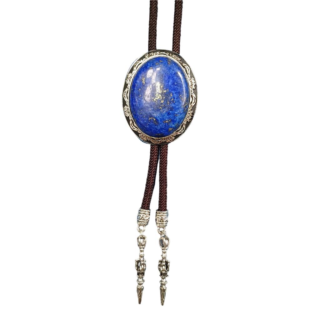 Western Vintage Braided Rope Bolo Tie with Oval Shape Stone Pendant Adjustable Cord Necktie Jewelry Necklace for Men