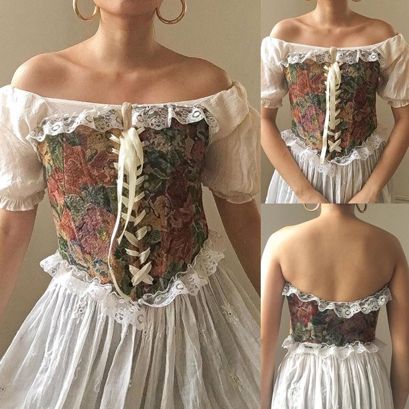 Vintage Floral Corset Vest Push Up Crop Tops Bustier Corset Top Lace Up Corset Top Strapless Bodice Corset Top