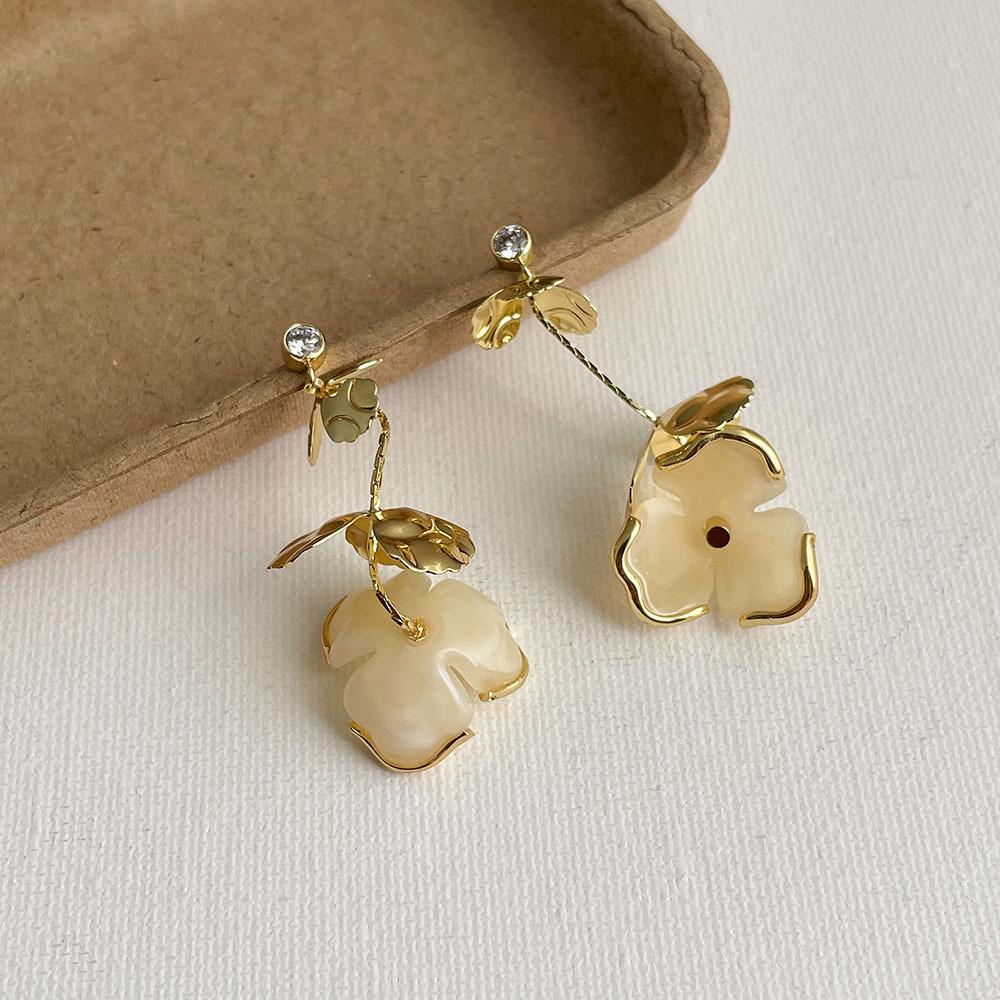 Caramel Amber Flower Tassel Earrings - Women's Luxury Long Dangle Earrings for Autumn/Winter