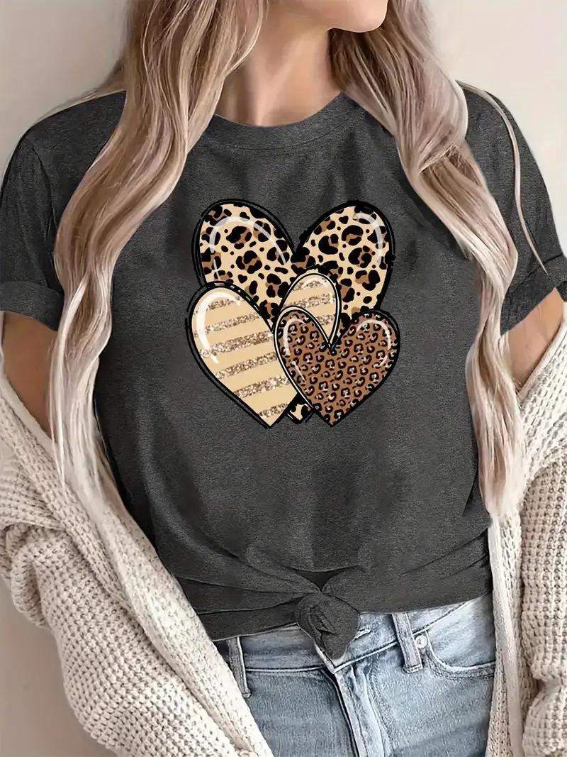 

Free shipping women s short-sleeved shrimp skin Valentine s Day love round neck women s top XXXL
