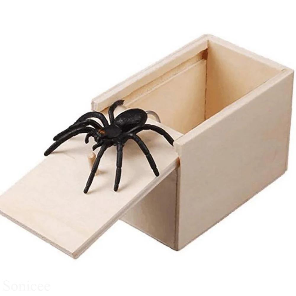 Wooden Prank Spider Scare Box Hidden In Case Trick Play Joke Gag Toys Gifts