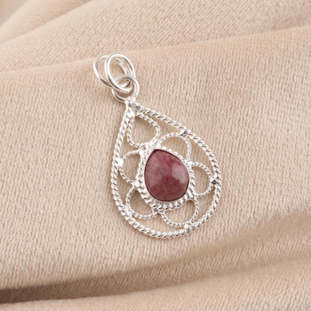 Black Rhodonite Gemstone 925 Sterling Silver Designer Jewelry pendant 1.40" For Anniversary Gift PP-19-22