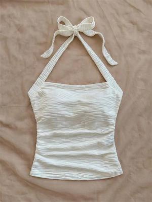 Crop Top  Phumee  Solid Color Halter Cami Backless  Sleeveless Slim Fit  A2452