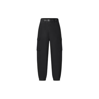 Calças Esportivas de Tricô Tecido com Cordão de Cor Sólida Calças Femininas Preto Profundo A11W417804F-BK