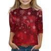 Christmas Day Print Tops For Youth Girls 4-11 Years Round Neck 3/4 Sleeves T-Shirts Trendy Tops Outfit Tees