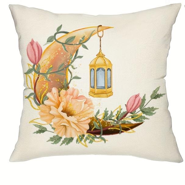 Home Decor Ramadan Kareem Lantern & Flower Pillow Covers Pattern Cushion Cover Suitable for Sofa Bedroom Car Pillow Cover