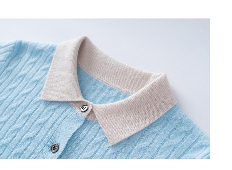 Women's Cashmere Blend Two-Tone Cable Knit Cardigan, Faux Two-Piece, Fold-Over Sweater, Loose Wool Coat