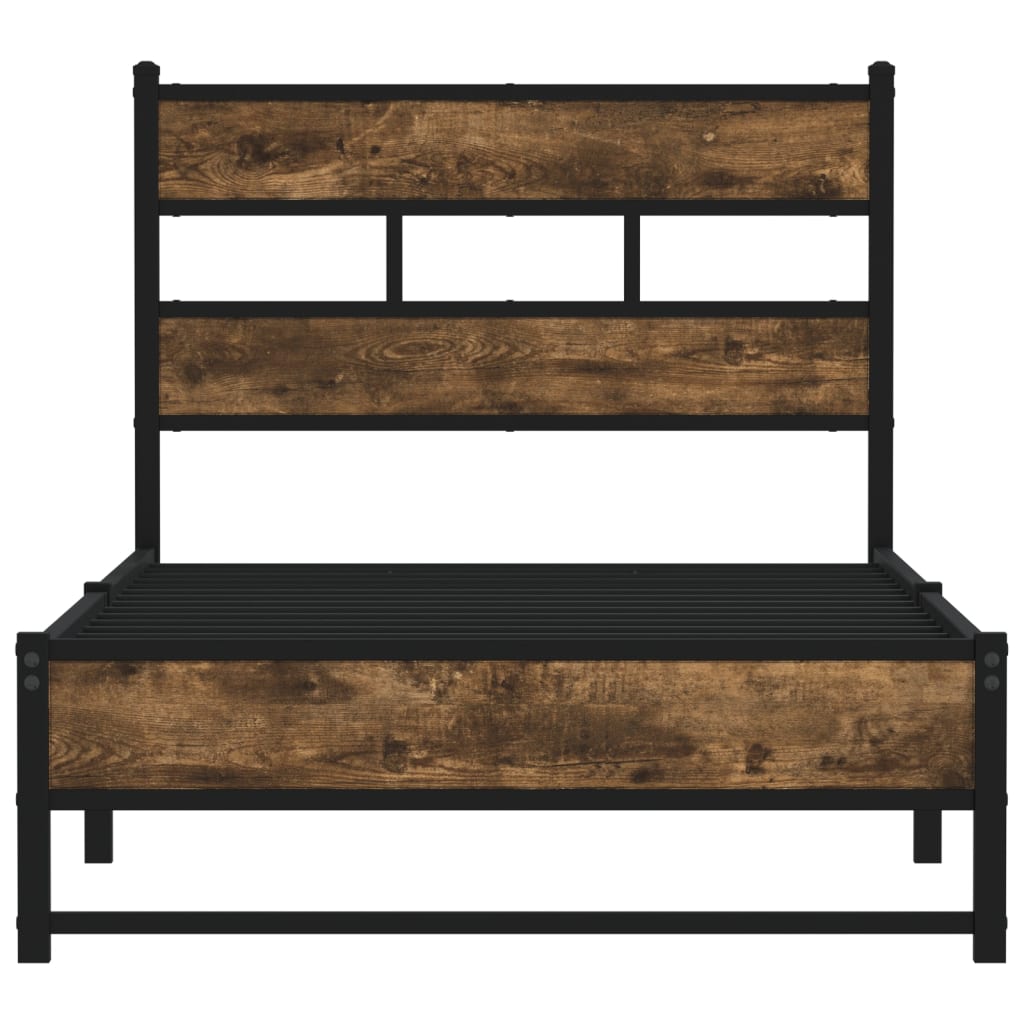 Metal Bed Frame without Mattress Smoked Oak Finish 80x200 cm