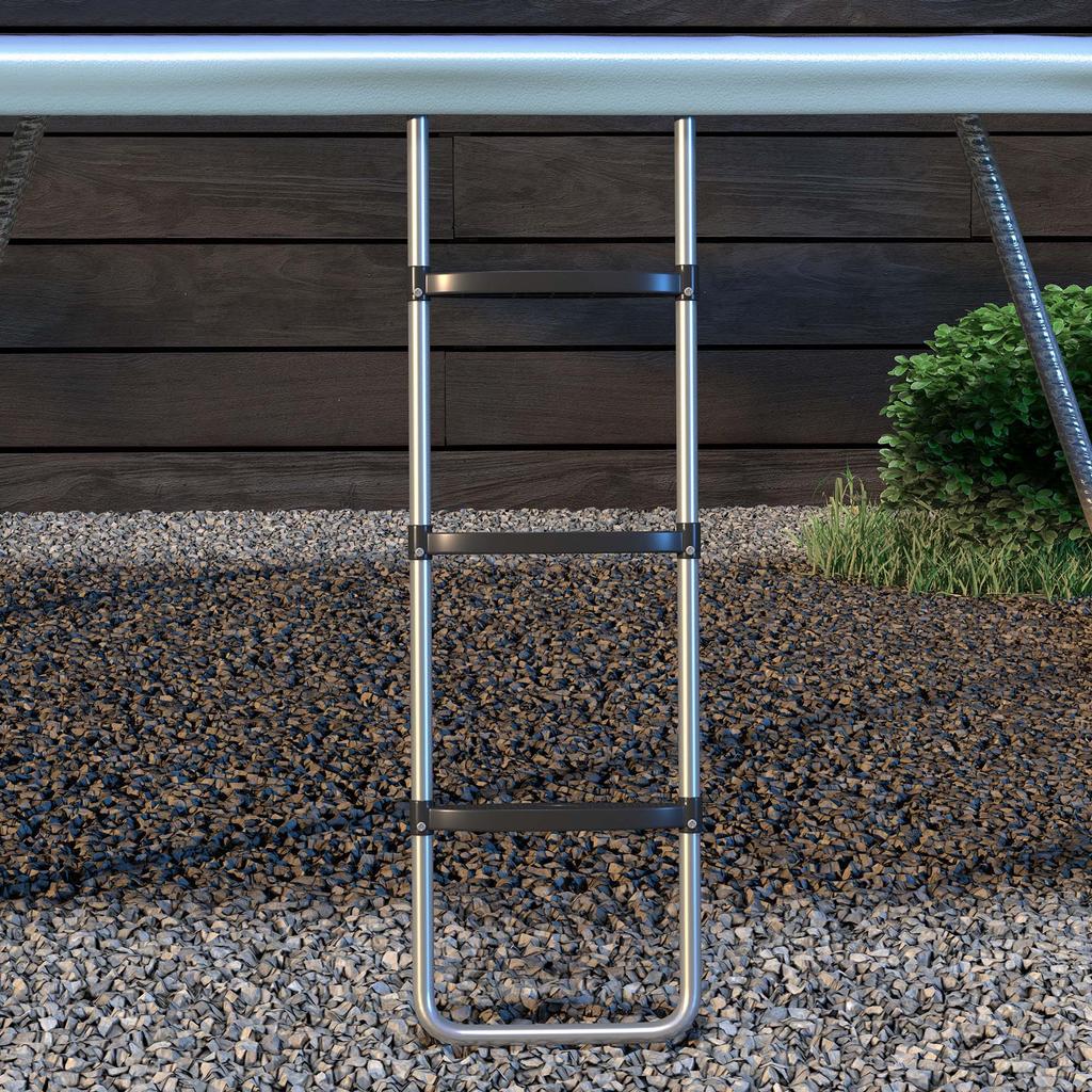 3-or-2-Step Trampoline Ladder Wide Horizontal Steps, Universal Hook, 120 Kg Capacity, 110 X 32 Cm Silver