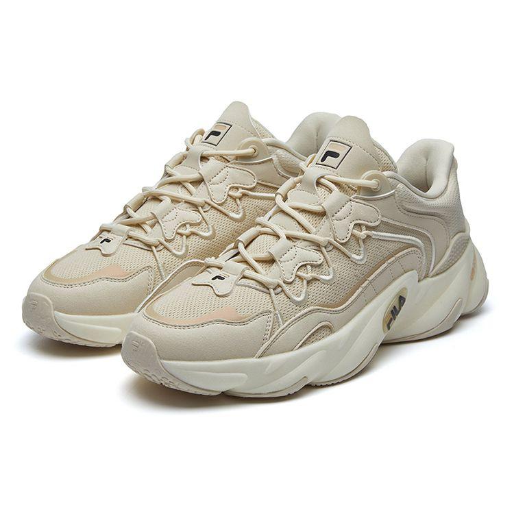 Fila Heritage Round Toe Lace-Up Retro Patchwork Sports Low-Top Running Shoes Men Sneaker Beige F12M141105FAG