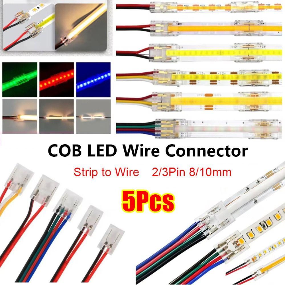 5Pcs/Set 2/3 Pin COB LED Wire Connector 8/10mm Single Head Pin Connector with 10cm wire Solderless LED Strip Connectors