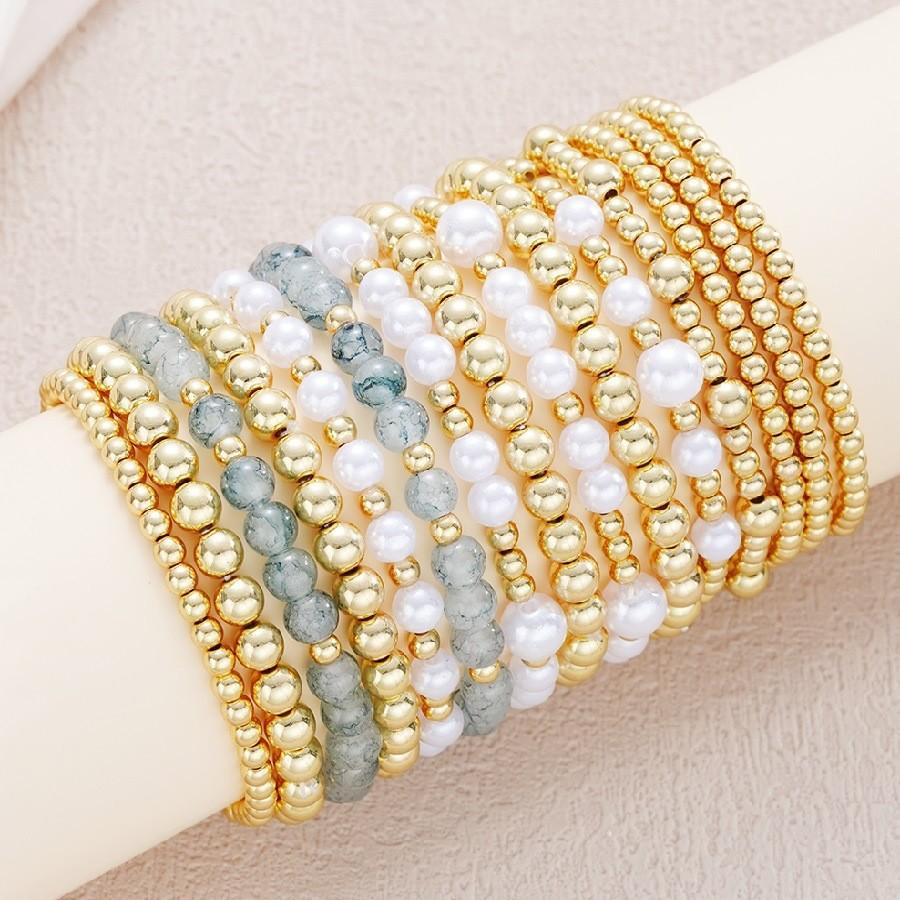 13pcs Vintage Gold Color Pearl Bead Bracelet Set for Women Elegant Multi Layer Stacked Elastic Bracelets Daily Holiday Jewelry