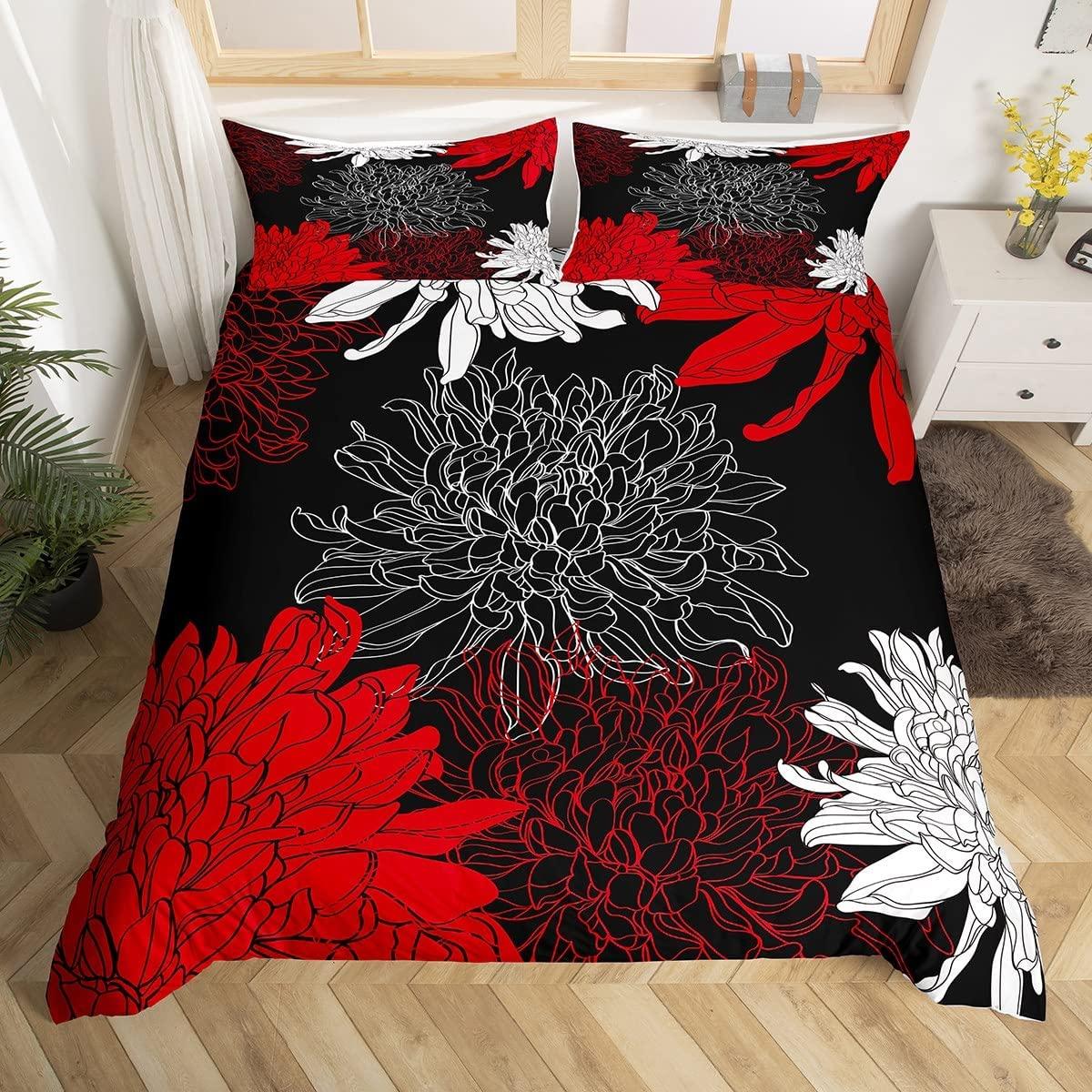 

Комплект постельного белья с цветочным принтом хризантемы, комплект постельного белья с ботаническими цветами из микрофибры, с изображением птиц и растений, пододеяльник King Queen для девочек и женщин EU single(135x200cm)