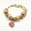 High Quality Gold Plated Crystal Rhinestone Lotus Flower Charm Bracelet Large Hole Beads Pink Flower Pendant Adjustable DIY